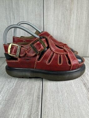 Vintage England Dr.Martens Docs Red Leather Fisherman Buckle Sandal Women Size 6